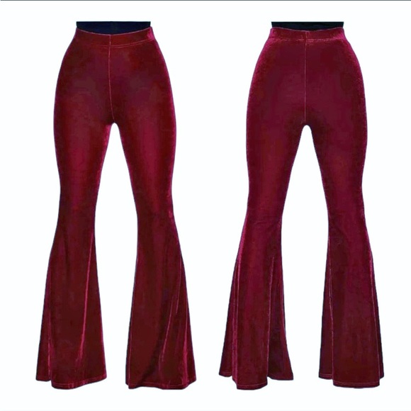 Killstar Pants - Killstar Moon Dance Velvet Bell Bottom Pants in Red